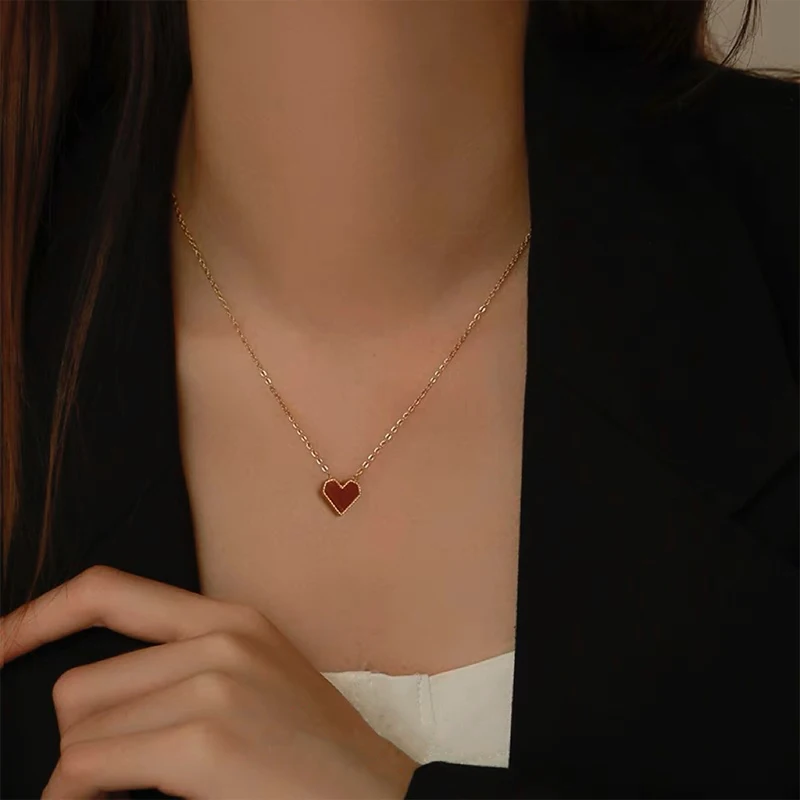 New Clavicle Choker Red Heart Necklace collier acier inoxydable bijoux Hot Selling Gold Necklace 18k Women Stainless Steel