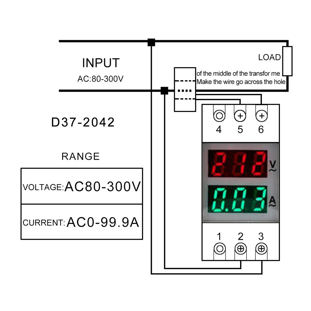 Rail Type Voltage Current Meter Digital Multimeter Voltmeter Ammeter AC80-300V Voltage Tester 0-99.9A Amp Meter with Transformer