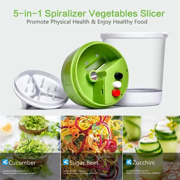 Wholesale Adjustable Cutter With Container Noodle Maker Spiral 5 In 1 Spiralizer Vegetable Slicer