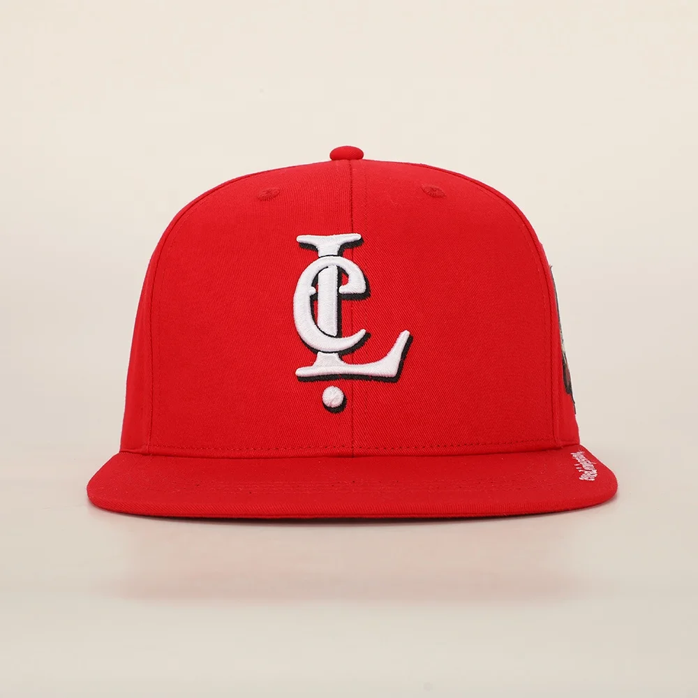 Wholesale Custom Oem 6 Panel Sport Flat Brim Hat High Quality Embroidery Logo Red Cotton Gorras Woven Patch Unisex Snapback Cap