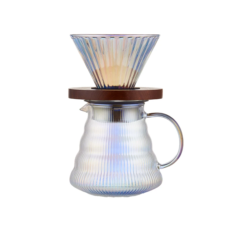 Bincoo Colorful Glass Coffee Filter with Wooden Stand for Pour Over Coffee Dripper
