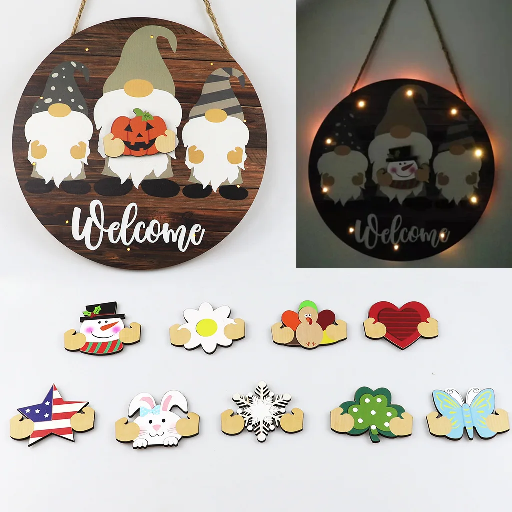 Custom Dwarfs Figure Wood Store Office Room Wall Front Interchangeable Welcome Door Hang Decor Signs Board for Front Door