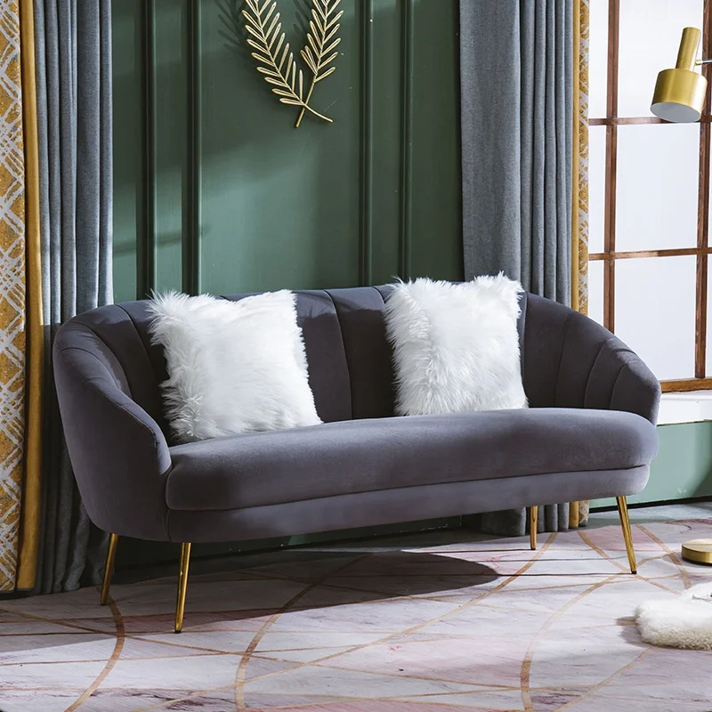 Cheap Fashion Golden Metal White Gray Pink Fabric Single Double Petal Luxury Velvet Sofa Set