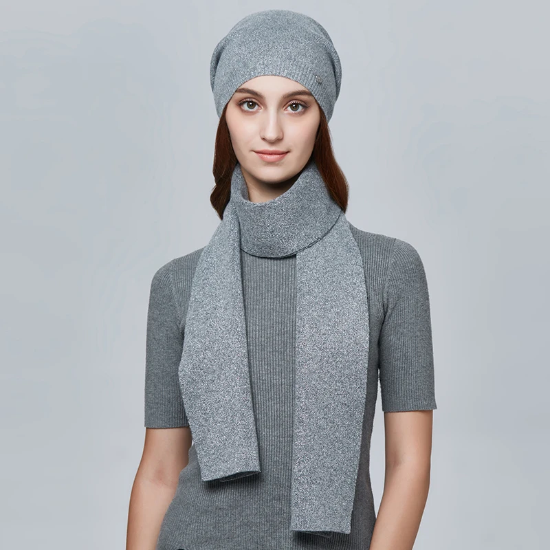 Beanie Hat scarf Set for Women Winter Wool Knitted Neckwarmer Beanie Hat And Scarves Set With Custom Logo