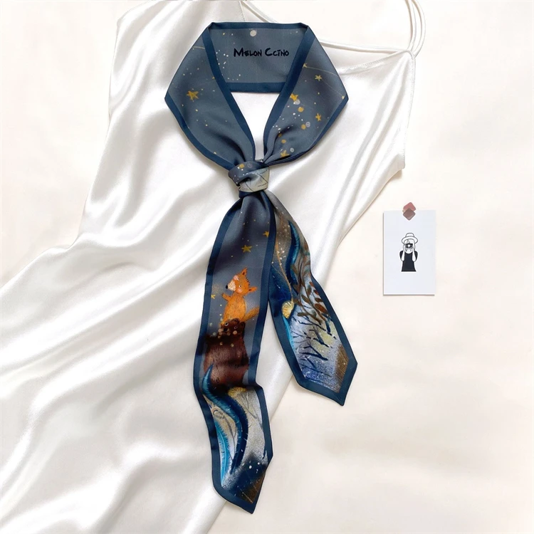 BOOOGE новый дизайн с принтом звездного неба 7x125 см полиэфирные обтягивающие шарфы диагональная Длинная лента атласный Шелковый шарф