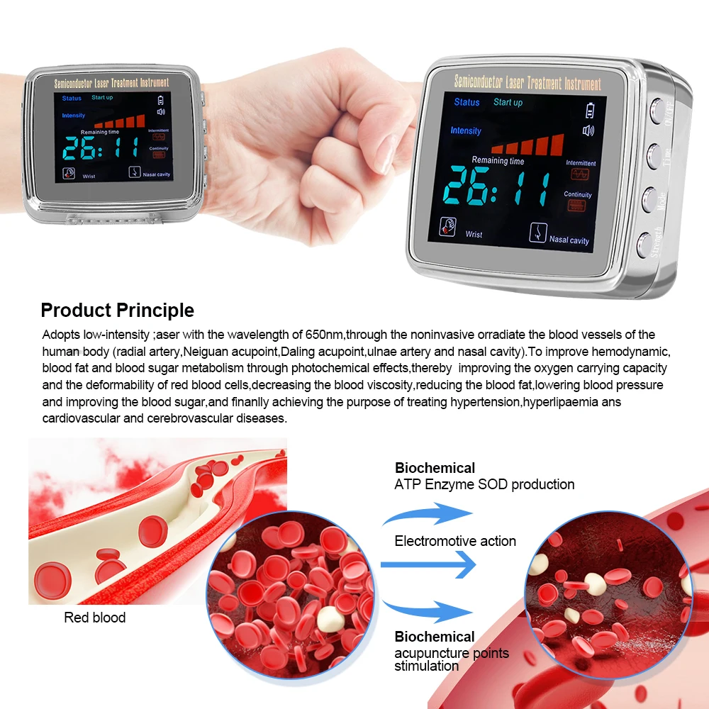 650nm Red Laser Therapy Watch LLLT Diode for Diabetes High Blood Pressure Cholesterol Rhinitis Treatment