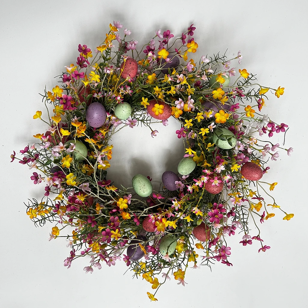 Artificial Egg Wreath Front Door Easter Door Wreath Spring Wreath with Pastel Eggs Mixed Twigs for Easter Decorations