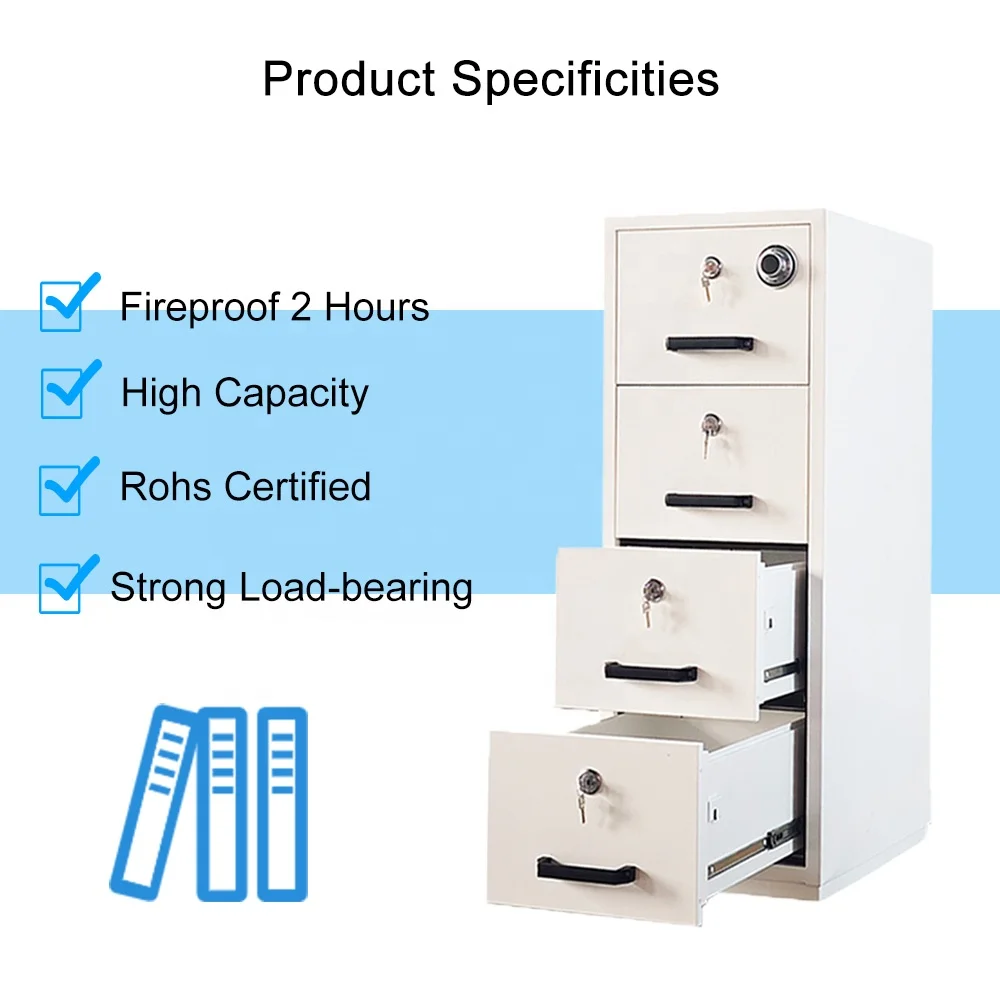 Four Drawer Metal Lateral File Cabinet Vertical 4 Drawer Fireproof File Cabinet Steel Filing Cabinet with Lock