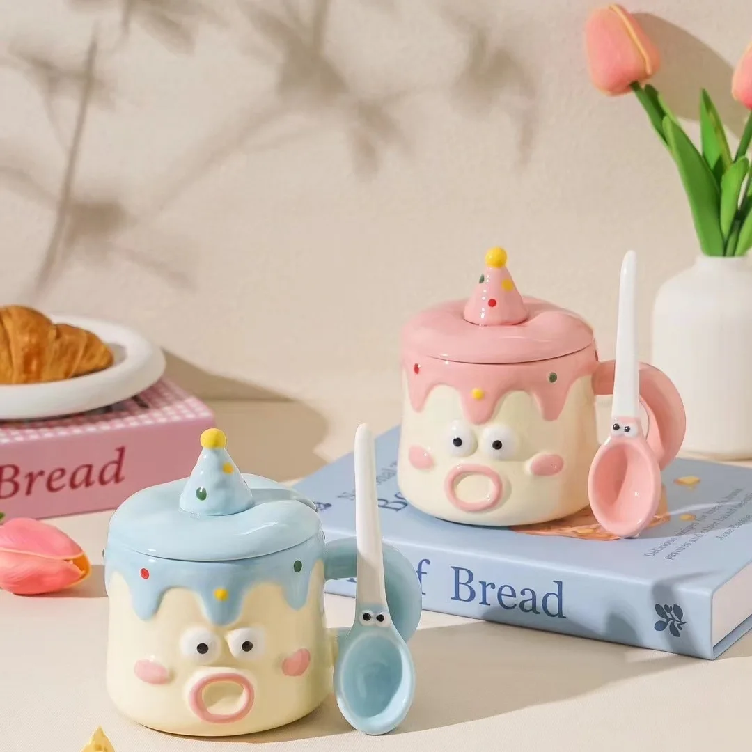 Factory wholesale Cute and Creative tea cups manual custom 3d Donut 390ml Ceramic coffee mugs Gift Box Set Christmas gift