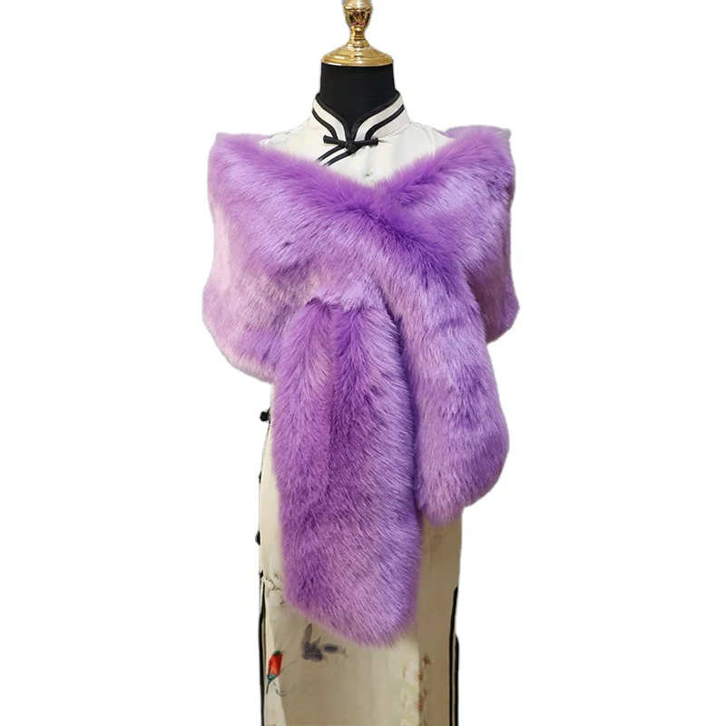 Excellent Quality Bestseller Long Fur Shawl Winter Fox Faux Fur Collar Oversize Fluffy Warm Scarf Shawls