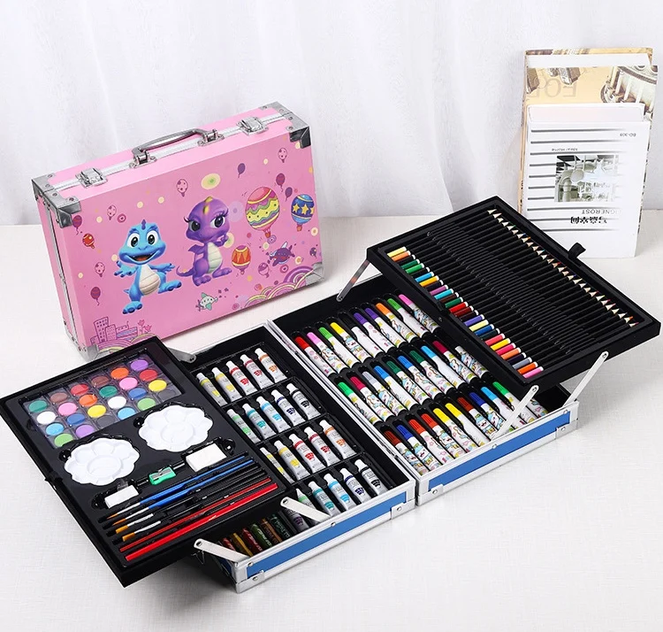 145 piece Deluxe Drawing Case Professional Customized Kit Stationery Aluminum Box Pen For Kids Drawing Painting Art Set