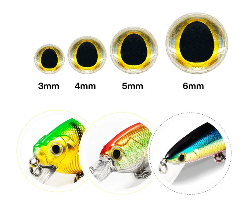 Fishing Lure Eyes 3mm-6mm 3D Fly Tying Eyes Realistic Fishing Eye for Making Fishing Bait Crafts DIY Materials