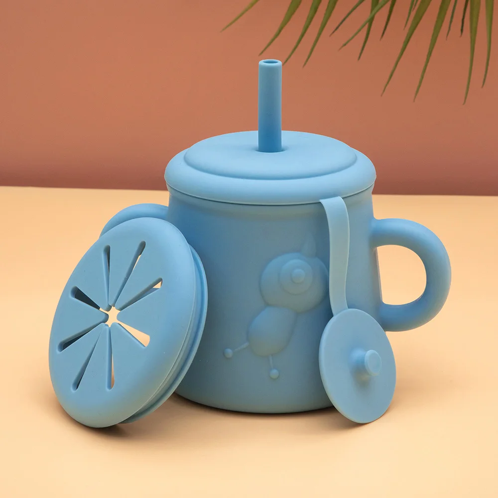 Новый дизайн, 2 в 1, большой напиток для малышей без бисфенола А с крышкой из соломы, Детская силиконовая кружка для еды с улиткой