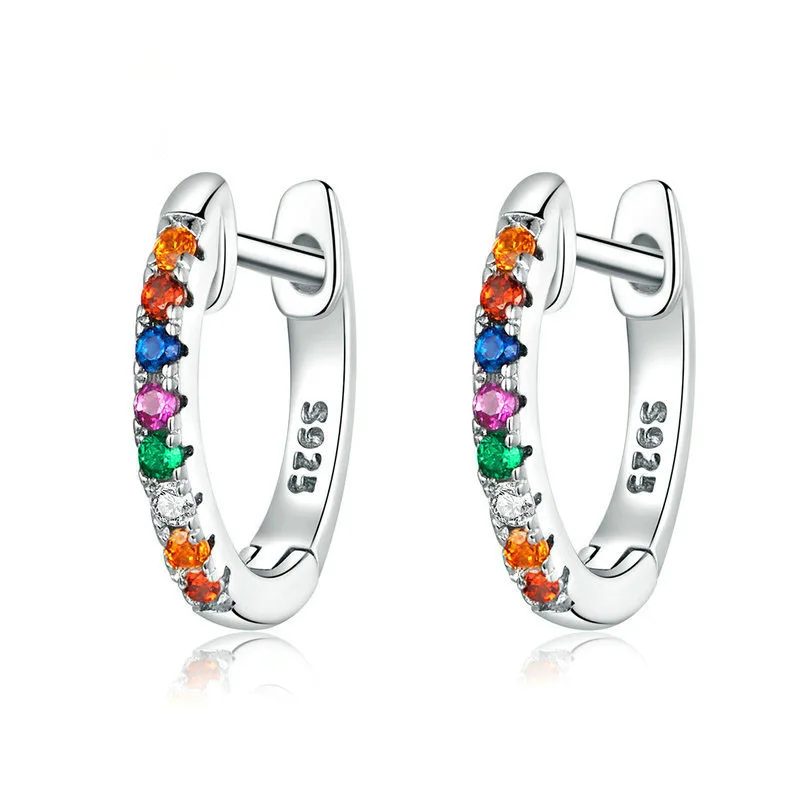 Women Rainbow Colorful Zircon 925 Sterling Silver Stud Earrings Mulit Color CZ Stone S925 Sterling Silver Stud Earrings Jewelry