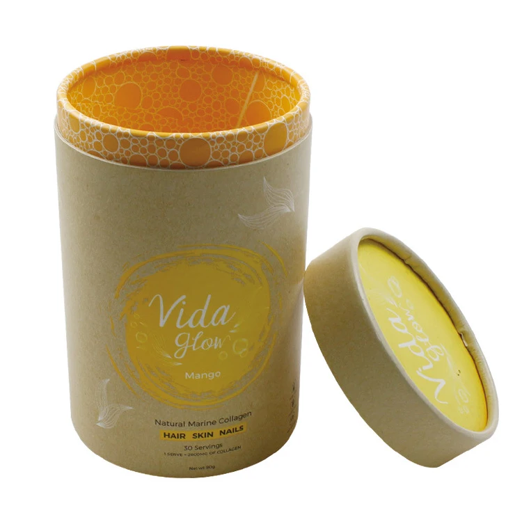 Customized logo printing round paper drum can kraft cardboard paper jar brown cylinder tube box for tea packaging
