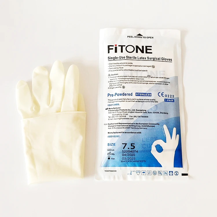 sterile disposable medical latex surgical gloves with powder or without powder