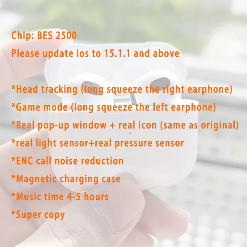 newest  Air 4 Gaming Headset air 3th generation bes 2500/Jerry chip with head tracking same icon i500 tws Air 3