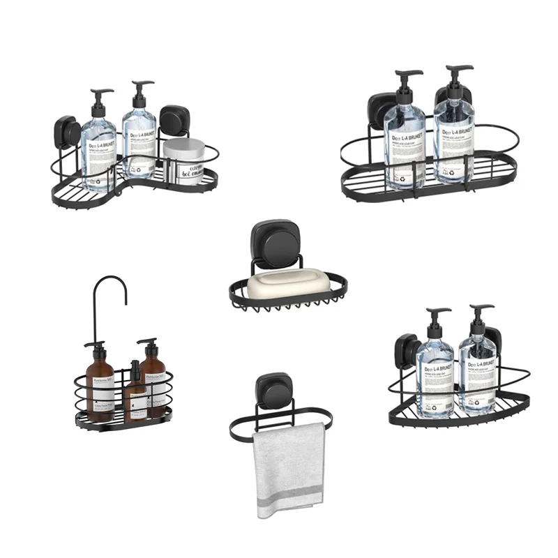 WIREKING Suction Stable Metal Corner Shower Caddy Hanging Soap Dish Bearing 10kg Bathroom Storage Shelf Towel Holder