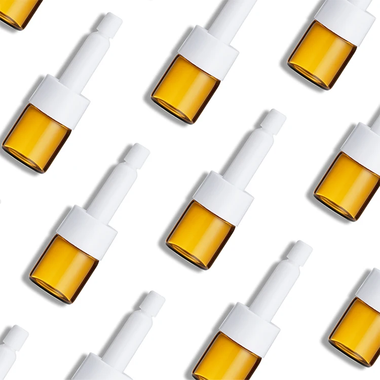 Custom size 5ml amber glass cosmetic facial serum bottle vials with screw drip cap