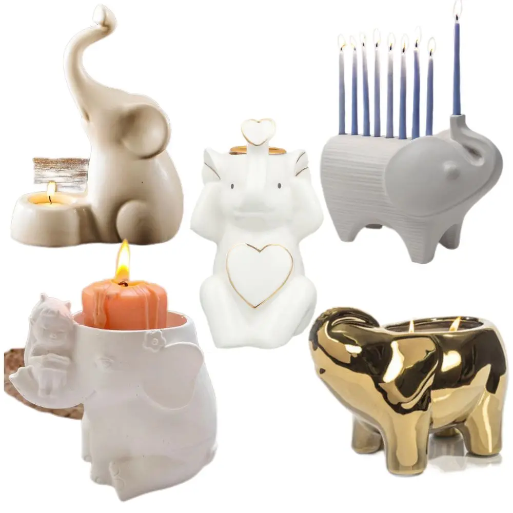 UOBOBO ceramic cute gold 5 6 7 head elephant candle holder for decorative
