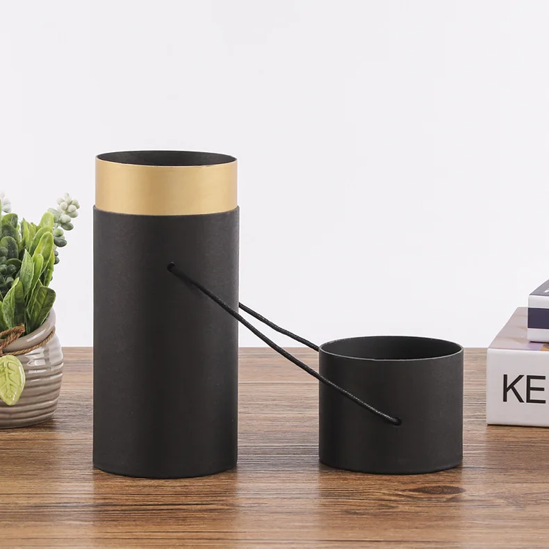 Low Moq Biodegradable Matte Kraft Paper Cardboard Black Tube Round Black Paper Tube Packaging With Gold Logo