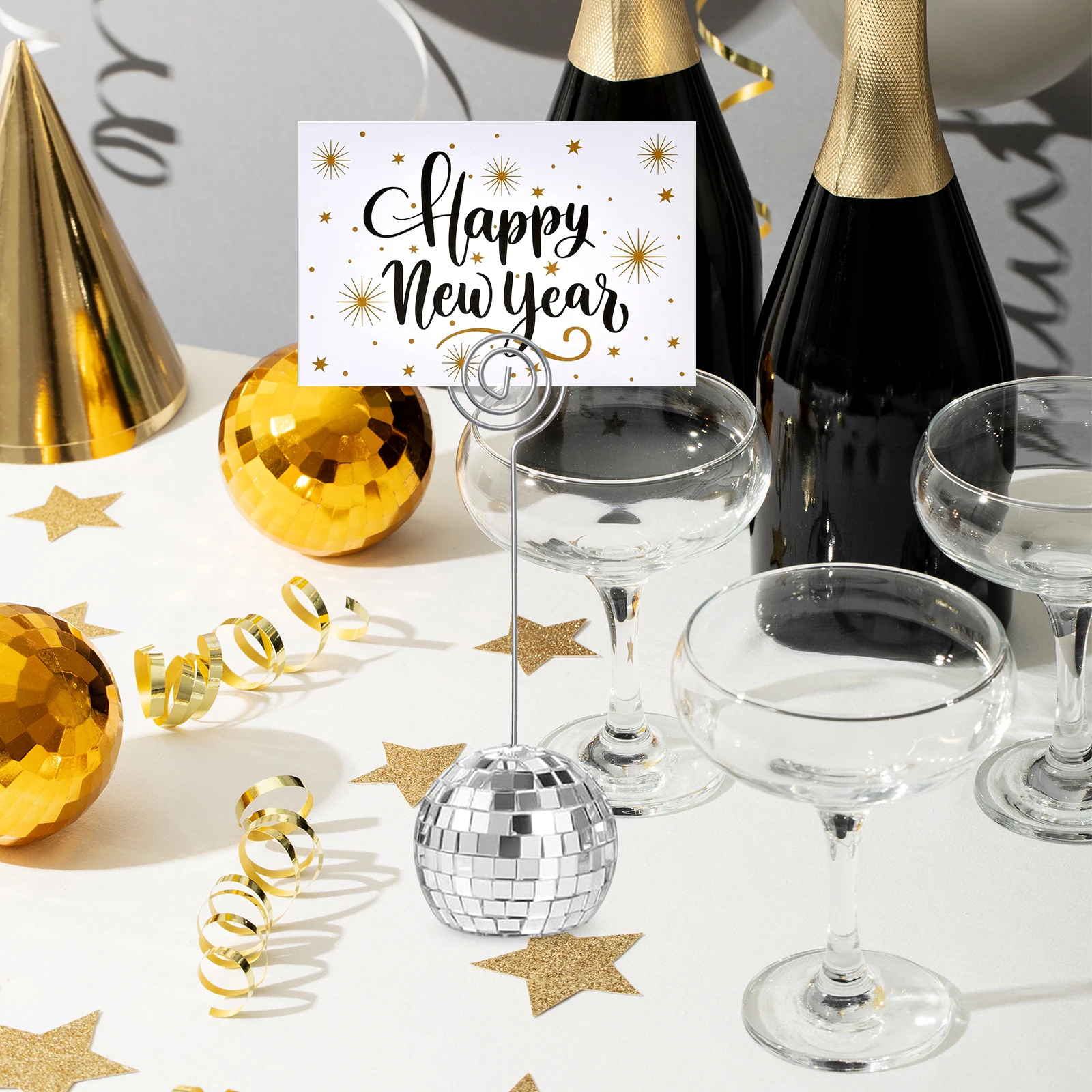 3pcs Disco Ball Table Number Holder With Swirl Wire Card Stand Silver Table Number Stand Name Card Photo Picture Holder