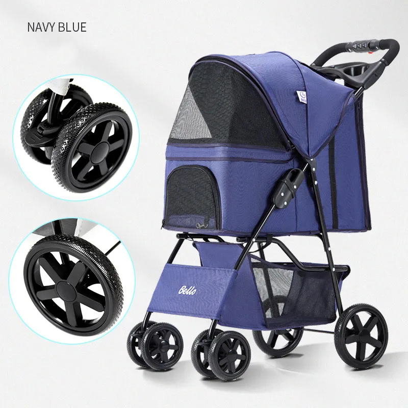 Portable Cat Dog Stroller with Storage Basket Foldable Lightweight Dog Carrier Trolley Pet Travel Outdoors