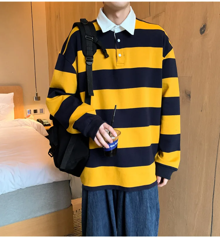 Custom high quality fashion long sleeve polo t-shirts collar rugby striped polo shirt for man