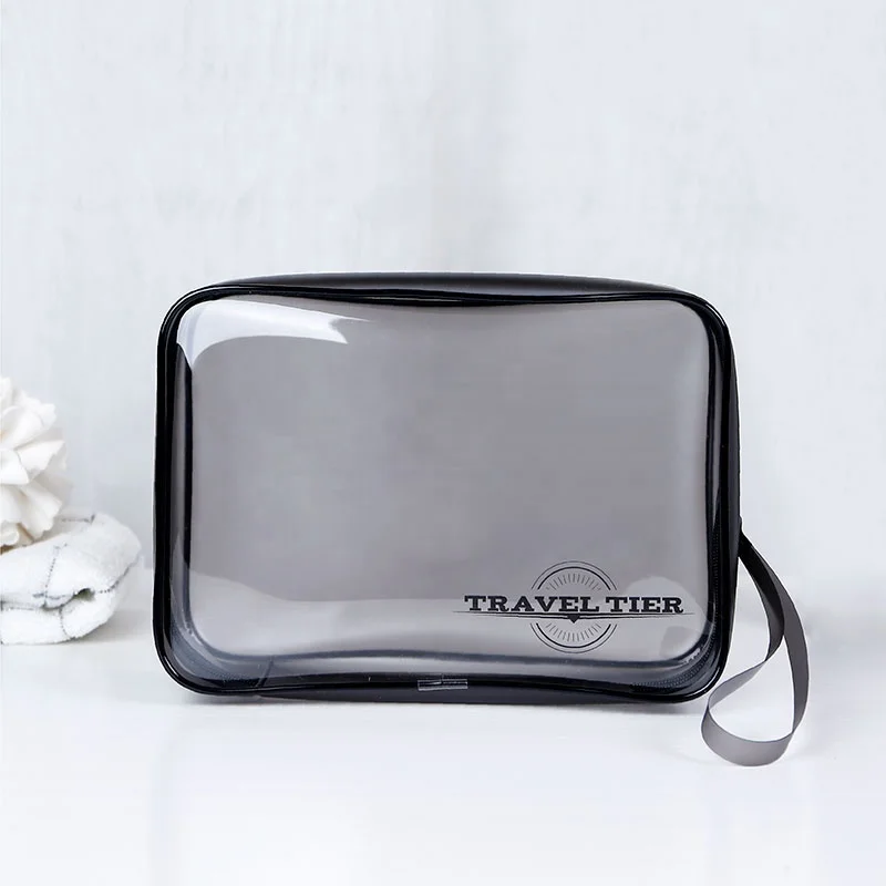 Custom Logo small Waterproof cosmetic bags pvc Zip Pouch Transparent Beauty Clear Travel Makeup Black Wash Bag