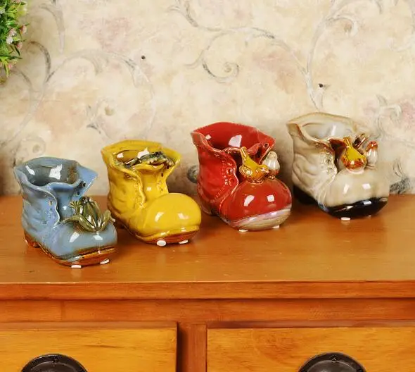 Ceramic Succulent Plants pot Cute Shoes Boots Flower Pot European Porcelain Figurine Decor Ornaments Handicraft Pen Holder