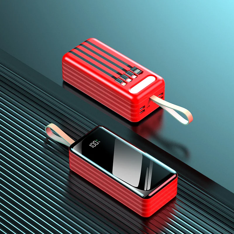 Пользовательский логотип цифровой дисплей большой емкости power bank 100000 мАч 80000 портативное зарядное устройство общий Power Bank со встроенным кабелем