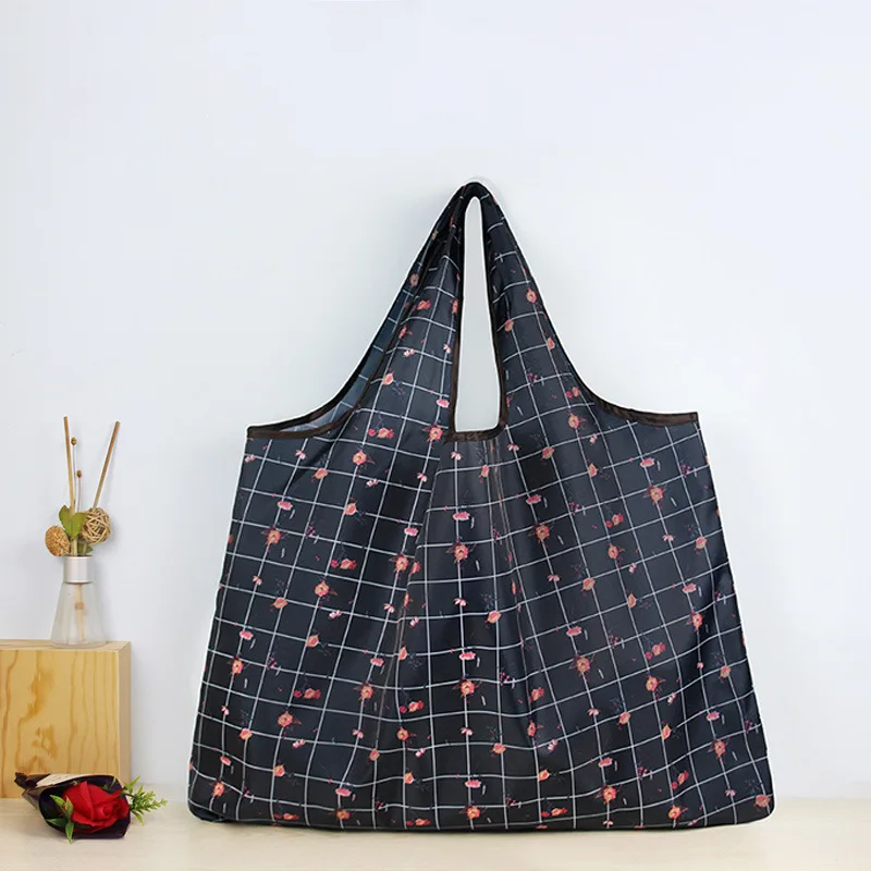 Custom Heavy-Duty Expandable Shopping Tote Bag Large Reusable Nylon Polyester Folding Grocery Storage Bag with Logo PP Material