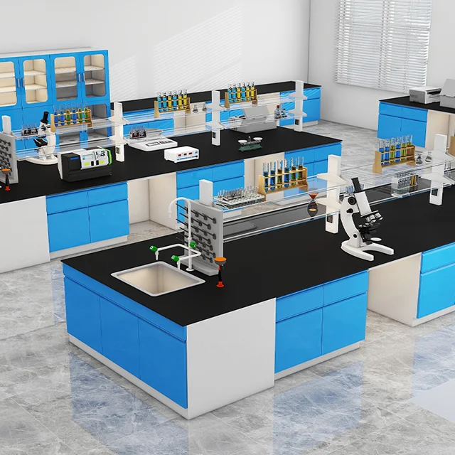Professional design lab workstation layout with metal with cabinets