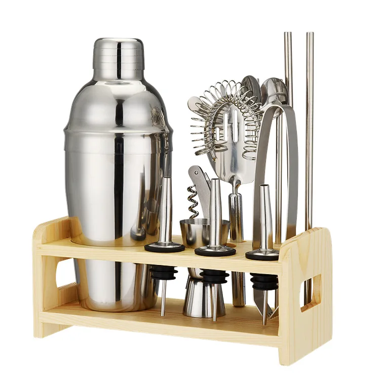 Bar Tools Set 13 Piece Bartender Kit Martini Cocktail Shaker Set With Stylish Wood Stand