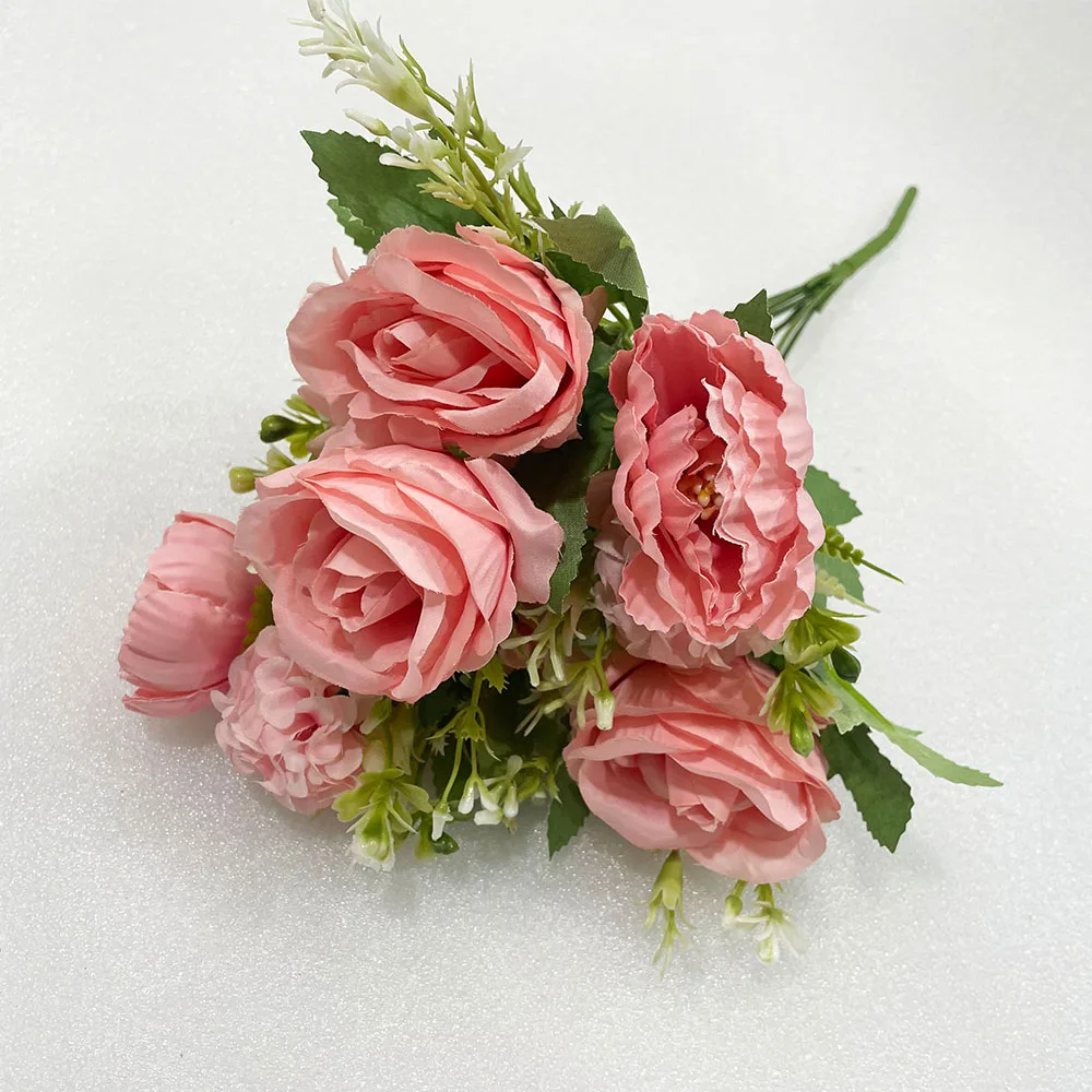 Hot Sale Artificial Silk Peony & Rose Bouquet Cheap Decorative Flowers for Home New Year Wedding for Wall Decor