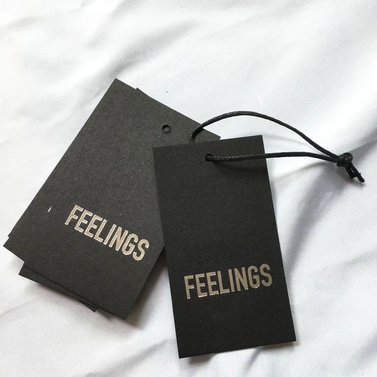 Garment Accessories Custom Clothing Tag With Stamping Foil Hang Tags For Jeans Black Cardboard Paper Tag With Logo