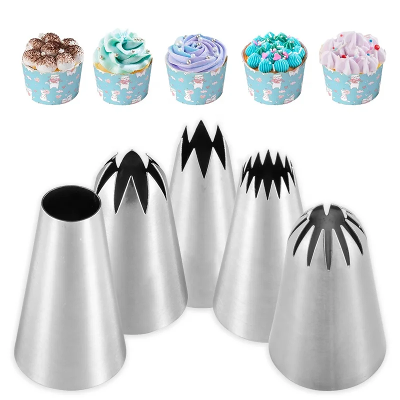 Factory sale large size 5pcs stainless steel icing cake nozzles for baking tools