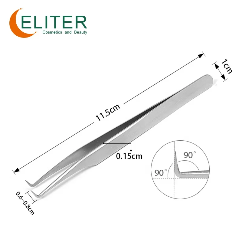ELITER 0/80/90 Degree In Stock Eyelash Tweezers Grip Gold Matte Eyelash Tweezers Eyelash Kit With Tweezer