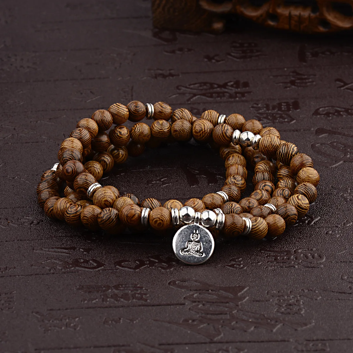  2021 Hot Sale Mult Layer 108 Wooden Beads Buddha Pendant Bracelet Elastic Yoga Energy Buddhist Lotus Charm