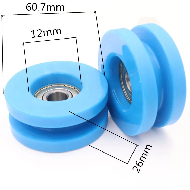 Polea blue H groove plastic roller bearing 6201zz nylon pulley large roller wheel for sliding doors & furniture 12*60.7*26mm