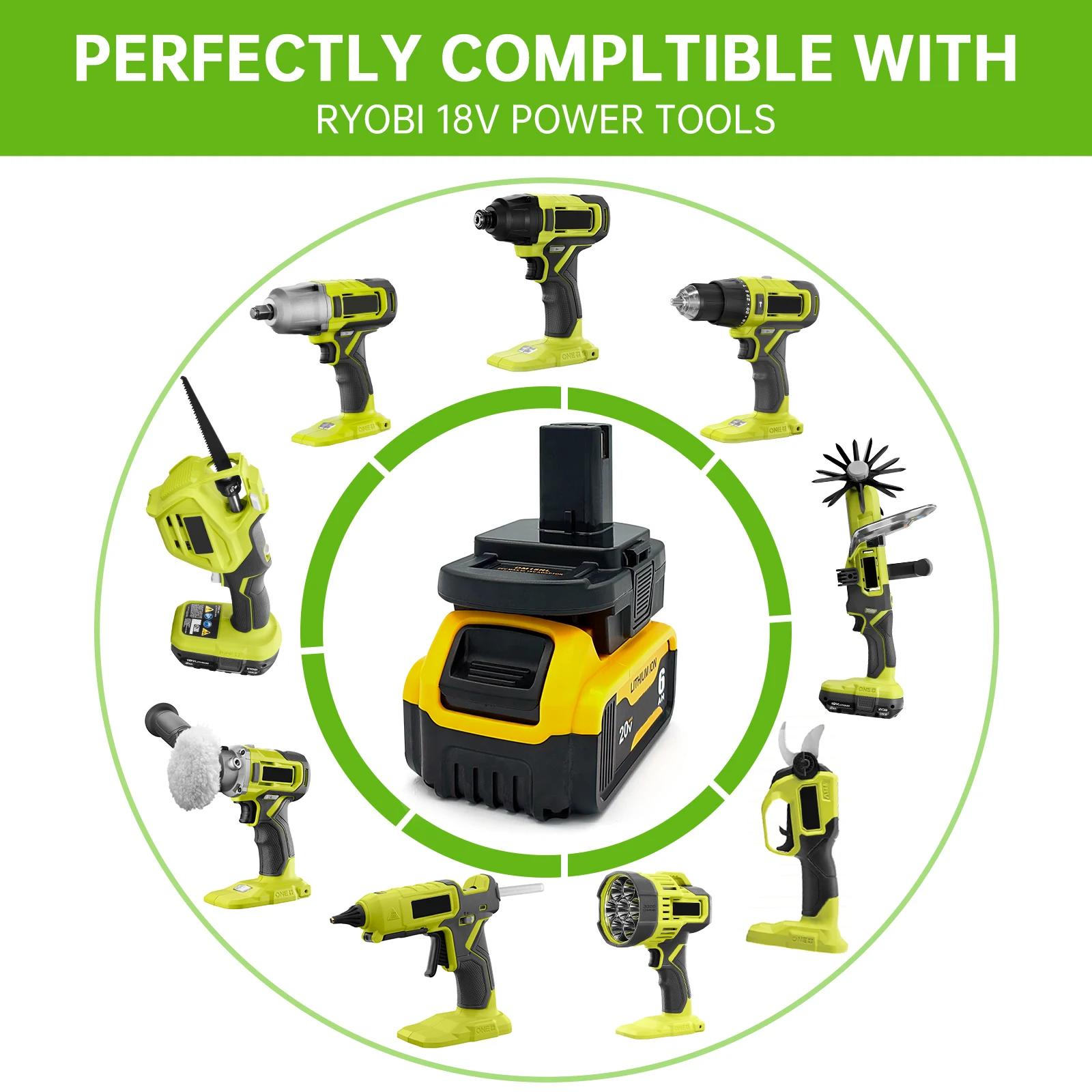 Адаптер совместимый с аккумулятором DeWalt 20 В и Milwaukee M18 для замены аккумуляторной батареи Ryobi 18