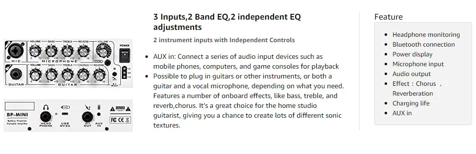 Coolmusic BPMINI Acoustic Electric Guitar Amplifier AMP Speaker Portable Bluetooth Rechargeable Ukulele Sax Violin Piano Busking