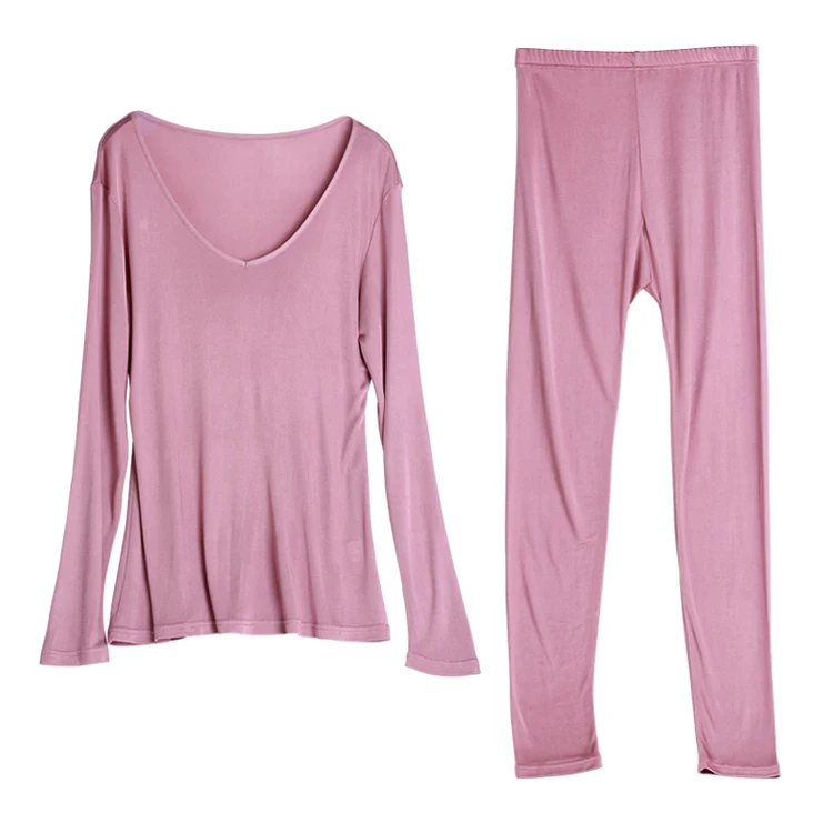 Женский трикотажный Шелковый комплект нижнего белья с v-образным вырезом, Шелковые Тонкие подштанники для женщин