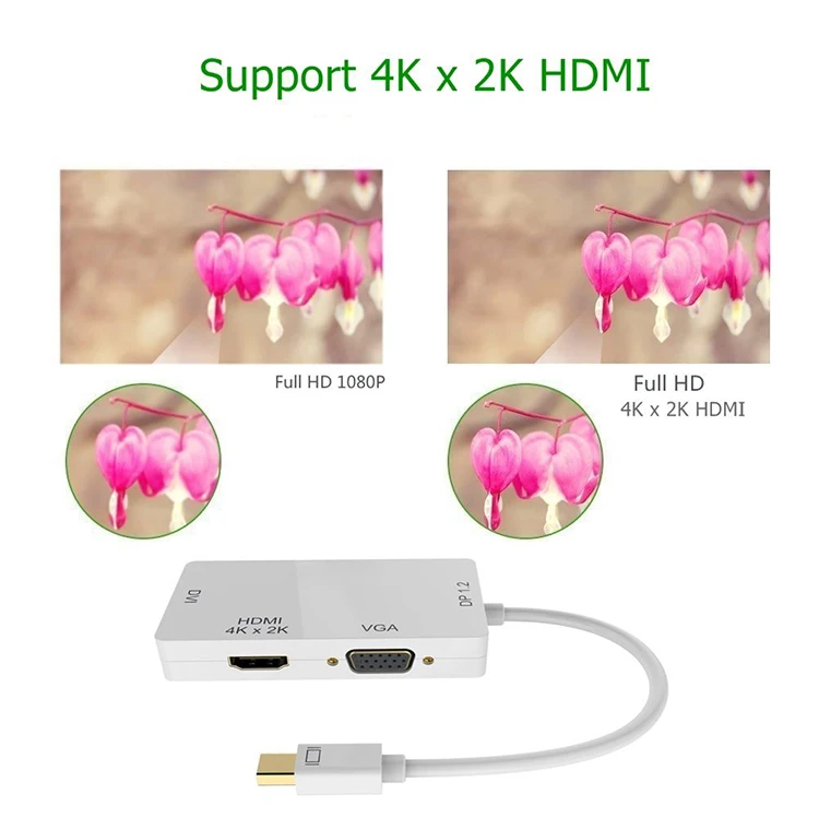 3-in-1 Mini DisplayPort(Thunderbolt) to HDMI/VGA/DVI Adapter Converter Male to Female