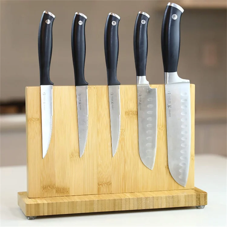 Kitchen steak knives cutlery universal space saving stand bamboo magnetic knife block