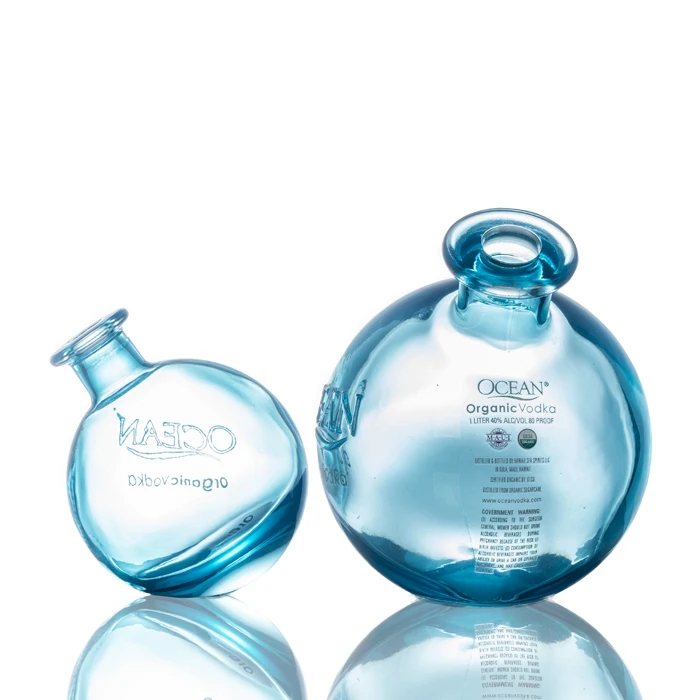 ball shape color painting 750ml empty vodka glass bottle with cork