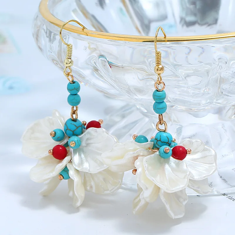 Комплект женских бирюзовых серег Liu Ming, недорогие супер неувядающие серьги с цветочным жемчугом, оптом, 2020