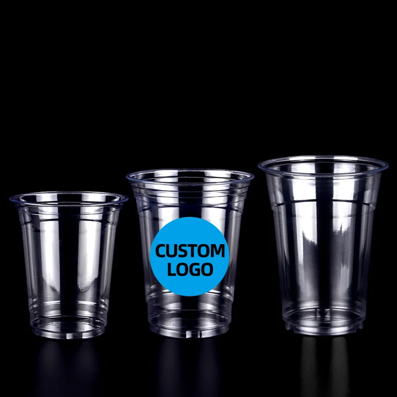 Custom LOGO boba tea cups 7 9 10 12 14 16 18 20 24 oz disposable pet plastic lemonade iced coffee cup bubble tea cups with lid
