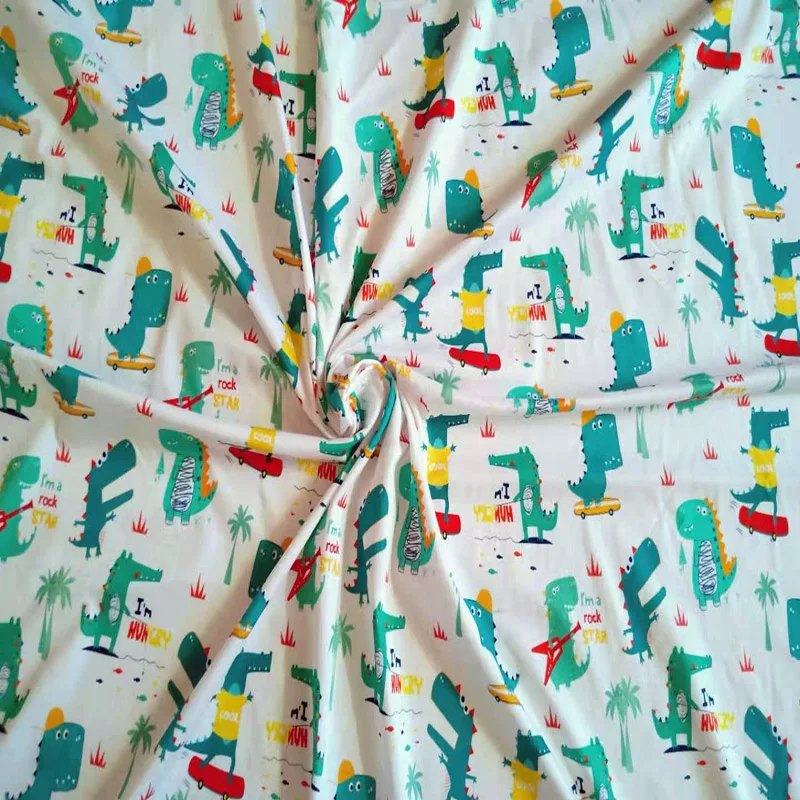 
Printed Dino Designs Mercerized Cotton Fabric For Kids Shirt 