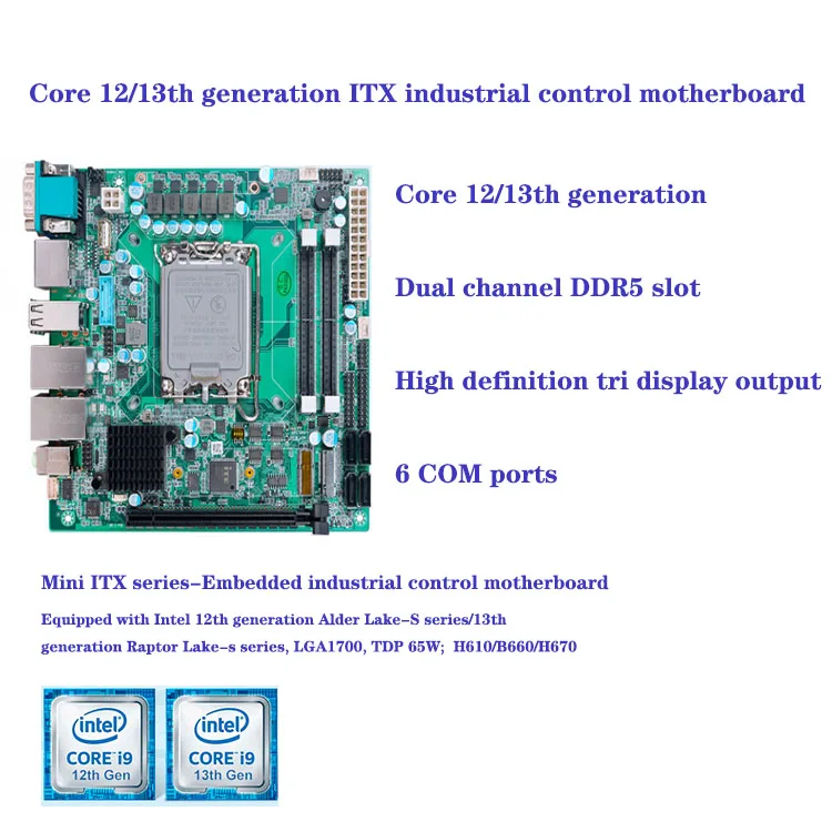 Mini ITX motherboard 12/13th gen B660 H670 dual network 6-series expandable industrial control all-in-one machine mainboard